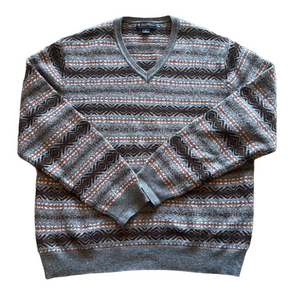 Brooks Brothers Mens XL Fair Isle Scottish Knit Lambswool V Neck Sweater
